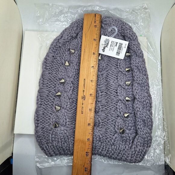 soft gray spike studded beanie hat knitted slouchy cap - Picture 2 of 8